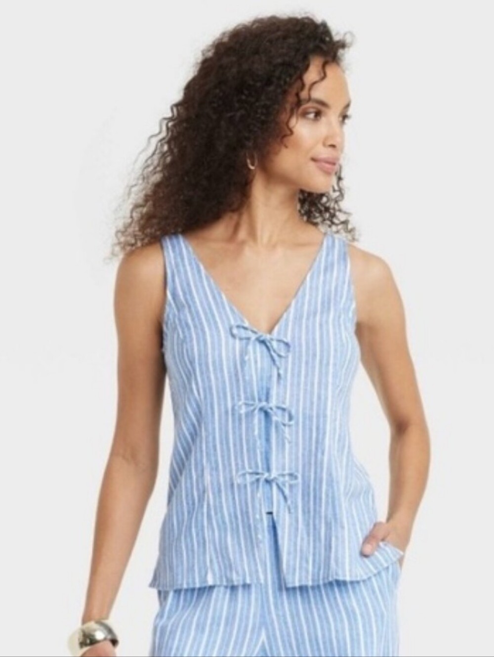 A. New Day Small Striped Front Tie Top